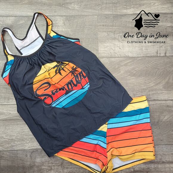 Charmleaks Plus Size Double Up Boyshort Tankini Swimsuit Size 0X - Picture 3 of 5